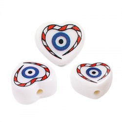 Acrylic Bead Heart w/ Evil Eye 14.5x13mm (Ø2mm)