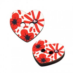 Ξύλινο Στοιχείο Κουμπί Καρδιά Λουλούδι 12mm