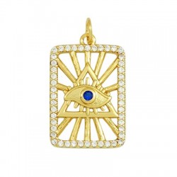 Brass Charm Tag W/ Evil Eye & Zircon 14x22mm