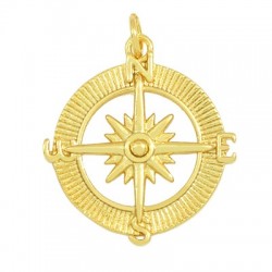 Brass Charm Round Compass 21mm