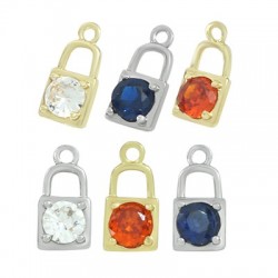 Brass Charm Padlock w/ Zircon 5x8mm