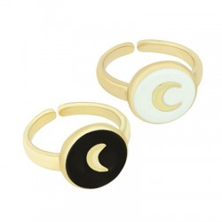 Brass Ring Round Moon w/ Enamel 21x14mm