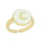 Brass Ring Round Moon w/ Enamel 21x14mm