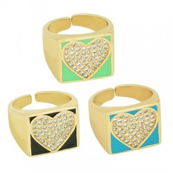 Enameled Brass Finger Ring Heart with Zircon 21x16mm
