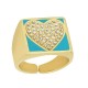 Anillo de Metal Latón Corazón Esmaltado y Circonitas 21x16mm