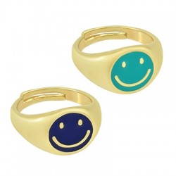 Brass Ring Round Smile Face w/ Enamel 22x12mm