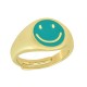 Brass Ring Round Smile Face w/ Enamel 22x12mm