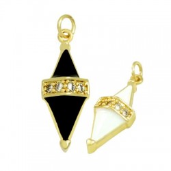 Breloque en Laiton Émaillé en Forme de Losange avec Zircon 23 x 10 mm