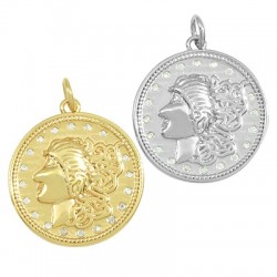Breloque Ronde en Laiton avec Zircon et Visage 20 mm