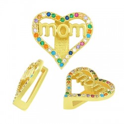 Zircon Brass Slider Heart "mom" 15mm