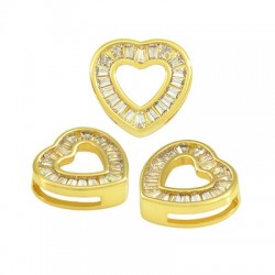 Brass Slider Heart w/ Zircon 15mm