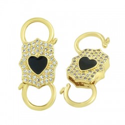 Brass Clasp Heart w/ Zircon & Enamel 26x11mm