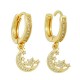 Boucle D'Oreille en Laiton et Zircon en Forme D'Étoile et de lune 15 Mm/11 x 12 mm