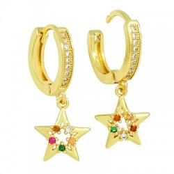 Brass Earring Hoop Star w/ Zircon 15mm/12mm