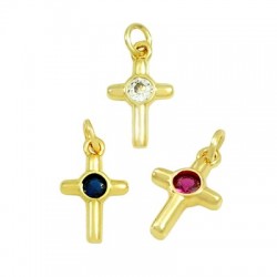 Breloque en Laiton et Zircon en Forme de Croix 12 x 8 mm