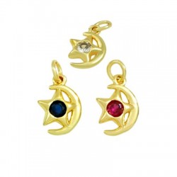 Ciondolo in Ottone Luna e Stella con Zirconi 11x7mm