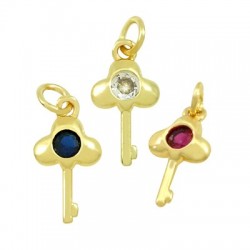 Brass Charm Key w/ Zircon 11x7mm