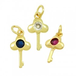 Breloque en Laiton et Zircon clé 11 x 7 mm