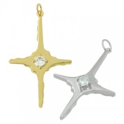 Pendentif en Laiton et Zircon en Forme de Croix 40 x 25 mm