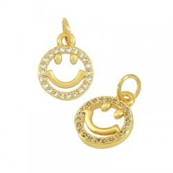 Brass Charm Round Smile Face w/ Zircon 10mm