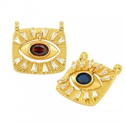 Zircon Brass Tag Charm Evil Eye 20mm