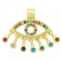 Brass Charm Evil Eye w/ Zircon 21x20mm