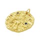 Brass Charm Round Star Sign Aquarious w/ Zircon 21mm