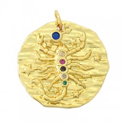 Zircon Brass Charm Round Star Sign Scorpio 21mm