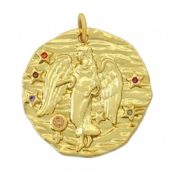 Zircon Brass Charm Round Star Sign Virgo 21mm