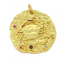 Zircon Brass Charm Round Star Sign Cancer 21mm