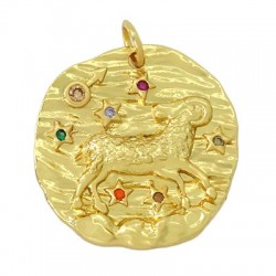 Zircon Brass Charm Round Star Sign Aries 21mm