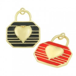 Pendentif sac cœur en laiton avec émail 24x27mm
