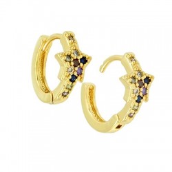 Brass Earring Hoop Star w/ Zircon 14mm