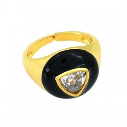 Brass Ring w/ Zircon & Ename 20x15mm