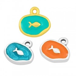 Zamak Charm Oval Fish w/ Enamel 13x10mm