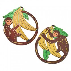 Wooden Pendant Monkey w/ Banana 45mm (2pcs/Set)