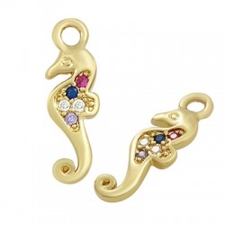 Charm en Laiton Zircon en Forme D'Hippocampe 14 x 4 mm