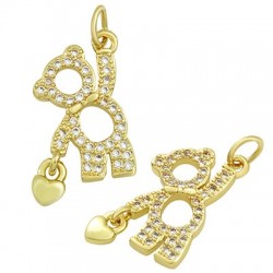 Breloque en Laiton et Zircon ours cœur 17 x 10 mm