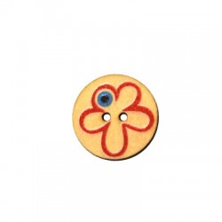 Wooden Button Round Flower March w/ Eye 20mm