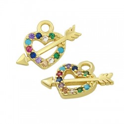 Zircon Brass Charm Heart Arrow 9x13mm