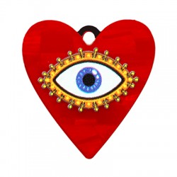 Plexi Acrylic Charm Heart w/ Evil Eye 30mm