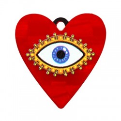 Plexi Acrylic Charm Heart w/ Evil Eye 30mm