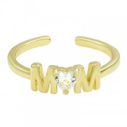 Bague en Laiton avec Zircone et cœur « MOM » 20 mm