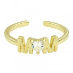 Brass Ring "MOM" Heart w/ Zircon 20mm