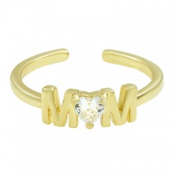 Μεταλλικό Μπρούτζινο Δαχτυλίδι “MOM” Καρδιά με Ζιργκόν 20mm