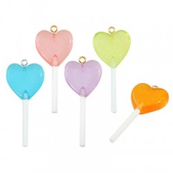 Resin Pendant Lollipop Heart 20x40mm