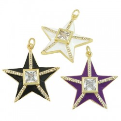 Brass Pendant Star w/ Zircon & Enamel 27mm