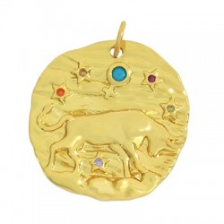 Zircon Brass Charm Round Star Sign Taurus 21mm