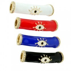 Brass Tube with Evil Eye Enamel & Strass 32x7mm