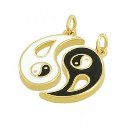 Brass Pendant Yin Yang w/ Enamel 18mm